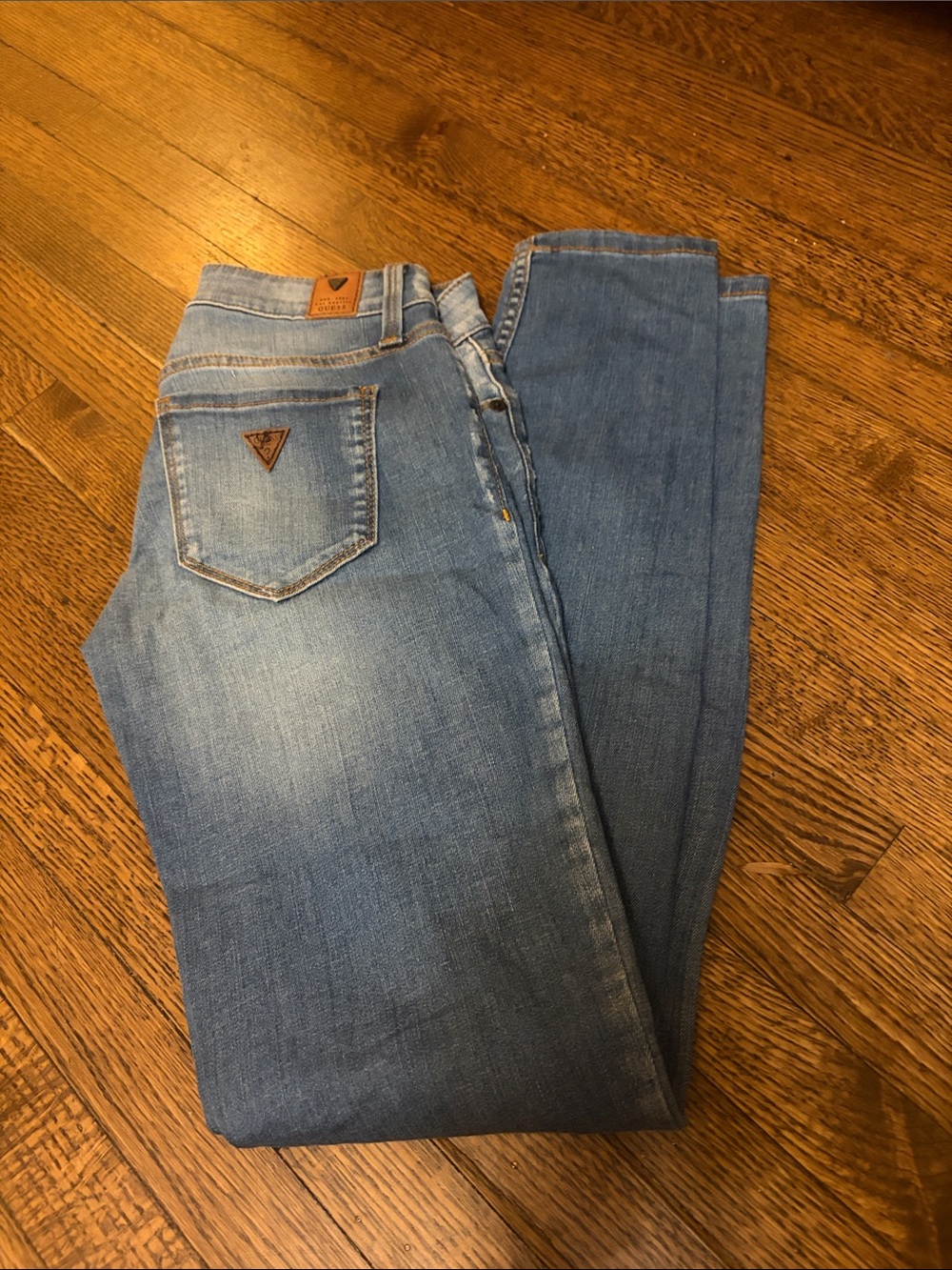 Guess Women's Low Rise Power Skinny Light Blue Distressed Jeans